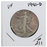 1941-D  Walking Liberty Half Dollar  VF