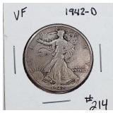 1942-D  Walking Liberty Half Dollar  VF cleaned