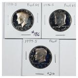 1971-S, 1976-S & 1977-S  Kennedy Half Dollars  PF