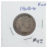 1909-D  Barber Quarter   F