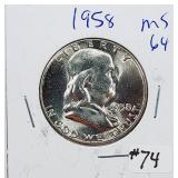 1958  Franklin Half Dollar   MS-64