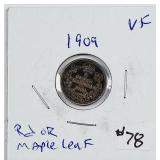 1909  Rd or Maple Leaf  Canada  5 Cents   VF