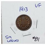 1913 Small Leaves  Canada  10 Cents   VF