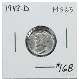 1943-D  Mercury Dime   MS-63