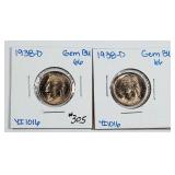 1938-D & 1938-D  Jefferson Nickels  Gem BU 66