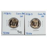1938-D & 1938-D  Jefferson Nickels   Gem BU 66