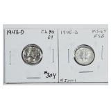 1943-D & 1945-D  Mercury Dimes  BU-64