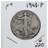 1943-P  Walking Liberty Half Dollar  F+