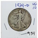 1929-D  Walking Liberty Half Dollar   VG-10