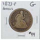 1873 w/arrows  Seated Liberty Half Dollar   G
