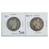 1907 & 1907-D  Barber Half Dollars   G