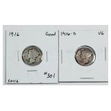 1916 & 1916-S  Mercury Dimes   G & VG