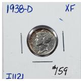 1938-D  Mercury Dime   XF
