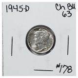 1945-D  Mercury Dime   Ch BU-63