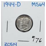 1944-D  Mercury Dime   MS-64