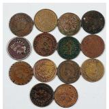 Lot of 14  Indian Head Cents   Cull