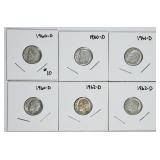 Lot of 9;  D mint  Roosevelt Dimes  90% silver