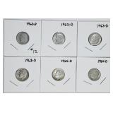 Lot of 9;  D mint  Roosevelt Dimes   90% silver