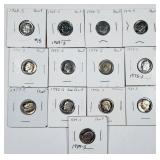 13  Roosevelt Dimes   1968-S - 1989-S  Proof