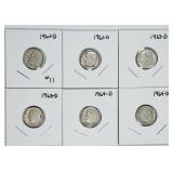 Lot of 9;  D mint  Roosevelt Dimes   90% silver