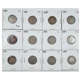 Lot of 12  Liberty Nickels  1884 - 1899  AG / G