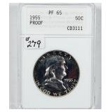1955  Franklin Half Dollar  Old ANA Graded PF-65