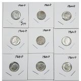 Lot of 9  19604-P  Roosevelt Dimes  90% silver