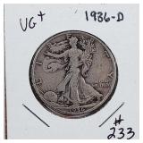 1936-D  Walking Liberty Half Dollar  VG+