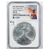 2021 T-1  $1 Silver Eagle  NGC MS-70  South Dakota