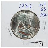 1955  Franklin Half Dollar   MS-63 FBL  Key date