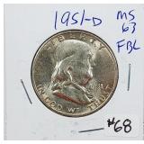 1951-D  Franklin Half Dollar   MS-63 FBL