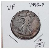 1945-P  Walking Liberty Half Dollar  VF
