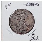 1945-D  Walking Liberty Half Dollar  VF