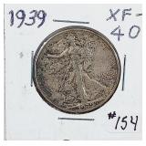1939  Walking Liberty Half Dollar   XF-40