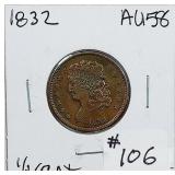 1832  Half Cent   AU-58  Great eye appeal!