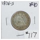 1876-S  Seated Liberty Quarter   XF-40