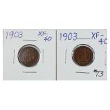 1903 & 1903  Indian Head Cents   XF-40