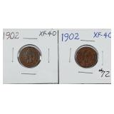 1902 & 1902  Indian Head Cents   XF-40