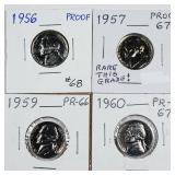 1956, 1957, 1959 & 1960  Jefferson Nickels  Proof