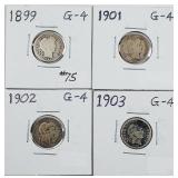 1899, 1901, 1902 & 1903  Barber Dimes  G