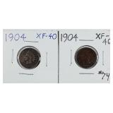 1904 & 1904  Indian Head Cents   XF-40