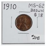 1910  Lincoln Cent   MS-62 Brown