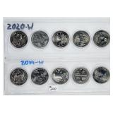 Set of 10;  2019 & 2020  W mint quarters  Unc.