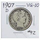 1907-D  Barber Half Dollar  VG-10