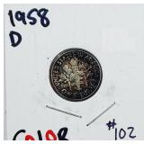 1958-D  Mercury Dime   AU  'Color'