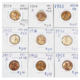 Lot of 9 Lincoln Cents  MS  1954 - 1958-D
