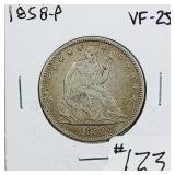 1858-P  Seated Liberty Half Dollar   VF-25