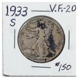 1933-S  Walking Liberty Half Dollar   VF-20