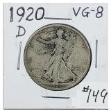 1920-D  Walking Liberty Half Dollar   VG-8