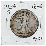1934-S  Walking Liberty Half Dollar   G-6